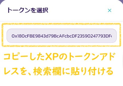 XPのトークンアドレスを貼り付けてXPの追加をする